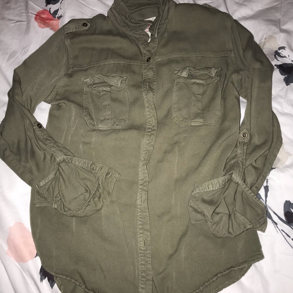 Army green button down
